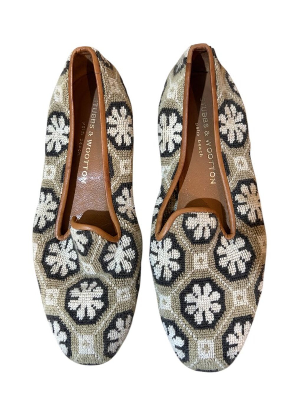 Stubbs & Wootton Palm Beach Kent Needlepoint Loafer Flats Floral Geometric